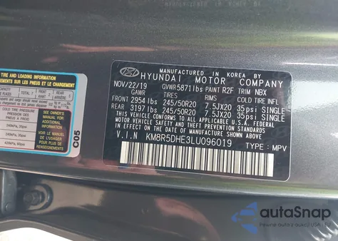 2020 Hyundai Palisade Limited z USA, uszkodzony, nr VIN KM8R5DHE3LU096019